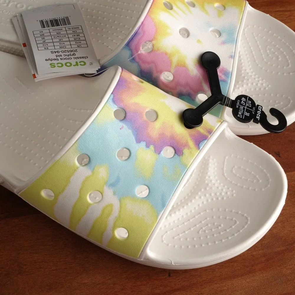 Crocs Sandals Mens SZ M12 White Tiedye Classic Slide Waterproof Pool Shoes NWT